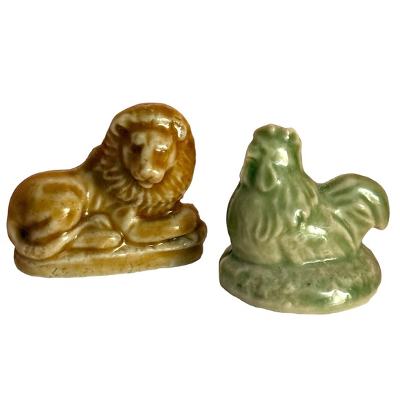 Wade England Miniatures Lot Brown Lion & Green Hen Figurines Vintage Whimsies - Picture 3 of 9